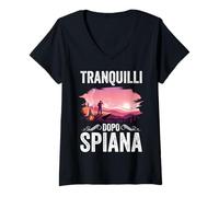 Femme Calme Après Spiana Montagne Randonnée Ironique T-Shirt avec Col en V