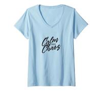 Femme Calme sur Le Chaos, Message Manuscrit encourageant T-Shirt avec Col en V