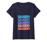 Femme Calogero T-Shirt avec Col en V, Bleu Marine, XL