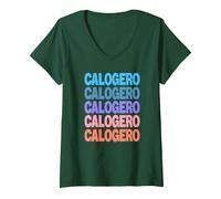 Femme Calogero T-Shirt avec Col en V, Vert Forêt, XL