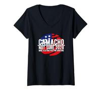 Femme Camacho Not Sure for President 2028 USA Funny T-Shirt avec Col en V
