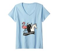 Femme Camargue - Flamant Vache Cheval T-Shirt avec Col en V