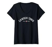 Femme Camden Town Londres | Vintage UK Angleterre T-Shirt avec Col en V