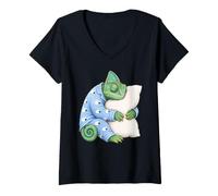 Femme Caméléon Dormant dans Un Pyjama Mignon T-Shirt avec Col en V