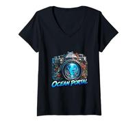 Femme Caméra Ocean Portal, Vision du Monde sous-Marine T-Shirt avec Col en V