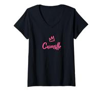 Femme Camille la Reine / Couronne rose pour femme appelée Camille T-Shirt avec Col en V