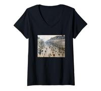 Femme Camille Pissarro Boulevard Montmartre (Paris Street Scene) T-Shirt avec Col en V