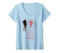 Femme Camino de Saint-Jacques-Compostelle 2026 Lady Pilgrim T-Shirt avec Col en V