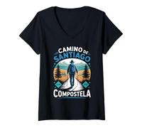 Femme Camino de Saint-Jacques-Compostelle T-Shirt avec Col en V