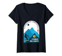 Femme Camino Del Norte Vélo Homme Saint-Jacques-de-Compostelle 2026 T-Shirt avec Col en V