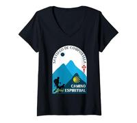 Femme Camino Espiritual Man and Dog Saint-Jacques-de-Compostelle 2026 T-Shirt avec Col en V