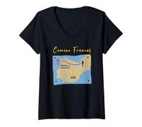 Femme Camino Frances 2026 Carte de pèlerin Femme Saint-Jacques de Compostelle T-Shirt avec Col en V