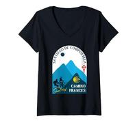 Femme Camino Frances Vélo Couple Saint-Jacques-de-Compostelle 2026 T-Shirt avec Col en V