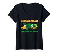 Femme Camion à ordures Smash Mash Dump Out Trash Art drôle T-Shirt avec Col en V