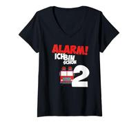 Femme Camion de Pompier 2 Ans Anniversaire garçon 2 Ans T-Shirt avec Col en V
