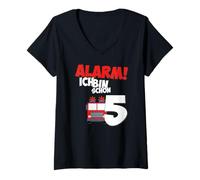 Femme Camion de Pompier 5e Anniversaire garçon 5 Ans T-Shirt avec Col en V