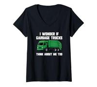 Femme Camion Poubelle I Wonder If Think About Me T-Shirt avec Col en V