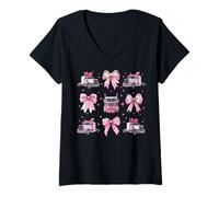 Femme Camionneur Driver Fille Coquette Bow Rose Mom T-Shirt avec Col en V