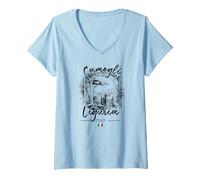 Femme Camogli Ligurie Riviera Italienne Drapeau Souvenirs T-Shirt avec Col en V