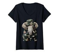 Femme Camouflage Éléphant Camouflage Animal Hunter Wildlife Hunting T-Shirt avec Col en V