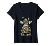 Femme Camouflage Renne Camo Animal Hunter Wildlife Hunting T-Shirt avec Col en V