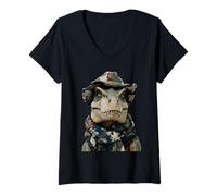Femme Camouflage T-Rex Camo Dinosaure Hunter Créature préhistorique T-Shirt avec Col en V