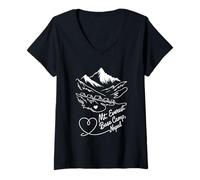 Femme Camp de Base du Mont Everest, Souvenir d'art en Forme de cœur Signature du Népal T-Shirt avec Col en V