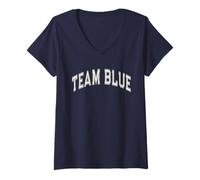 Femme Camp d'été Let's Go Team Blue Compétition Event War Game T-Shirt avec Col en V