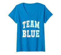 Femme Camp d'été Let's Go Team Blue War Game Day Spirit Azzurri T-Shirt avec Col en V