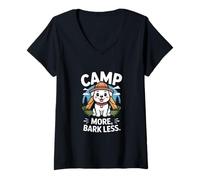 Femme Camp More Bark Less Dog Camping Adventure Outdoor T-Shirt avec Col en V