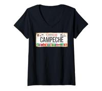 Femme Campeche México License Plate Mexican Travel Vacation Beach T-Shirt avec Col en V
