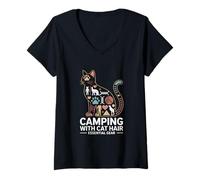 Femme Camping avec Poils de Chat Essential Gear Funny Camper T-Shirt avec Col en V