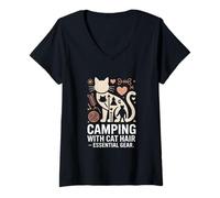 Femme Camping avec Poils de Chat Essential Gear Funny Camper T-Shirt avec Col en V