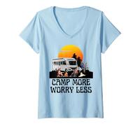 Femme Camping Camping-Car Coucher de Soleil inquiétude RV Camping Fun T-Shirt avec Col en V