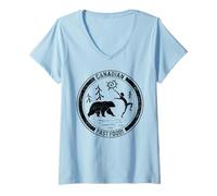 Femme Camping Canadien Fast Food Running Man Bear Forest Design Te T-Shirt avec Col en V