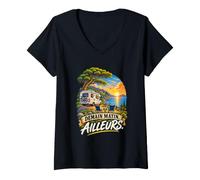 Femme Camping-Car Voyage Retraite Demain ailleurs Cadeau liberté T-Shirt avec Col en V