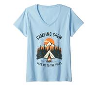 Femme Camping Crew Take Me to The Trees Mountain Forest Feu de Camp T-Shirt avec Col en V