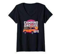 Femme Camping Dad Life Retro Vintage Truck Outdoors Graphic T-Shirt avec Col en V