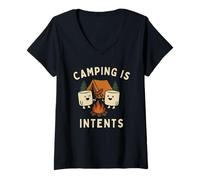 Femme Camping Is InTents - Jeu de mots intense pour feu de camp à la guimauve T-Shirt avec Col en V