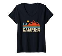 Femme Camping rétro - Home is Where You Pitch It for Hiking T-Shirt avec Col en V