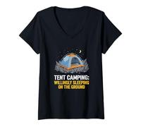 Femme Camping Willingly Sleeping on The Ground Tente Camper T-Shirt avec Col en V