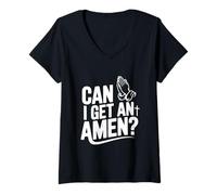 Femme Can I Get an Amen Funny Church Humour T-Shirt avec Col en V