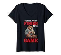 Femme Can I Just Finish This Game Competitive Gamer Win T-Shirt avec Col en V