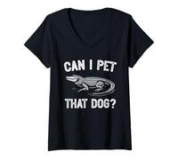 Femme Can I Pet That Dog Meme Rétro Funny Alligator Animal Lover T-Shirt avec Col en V