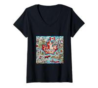 Femme Canada, Prince Édouard, Saskatchwan, Alberta, Terre-Neuve T-Shirt avec Col en V