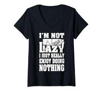 Femme Canapé avec inscription « I'm Not Lazy I Just Enjoy Doing Nothing Skeleton Bones » T-Shirt avec Col en V