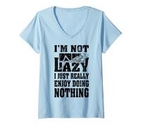 Femme Canapé avec inscription « I'm Not Lazy I Just Enjoy Doing Nothing Skeleton Bones » T-Shirt avec Col en V
