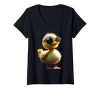 Femme Canard avec Lunettes de Soleil Canard Colvert Caneton Héron T-Shirt avec Col en V