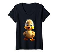 Femme Canard Bébé Canard Mignon Poussins Canetons Petits Canards T-Shirt avec Col en V