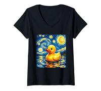 Femme Canard en Caoutchouc Nuit étoilée - Canard Amateur de Canard en Caoutchouc T-Shirt avec Col en V